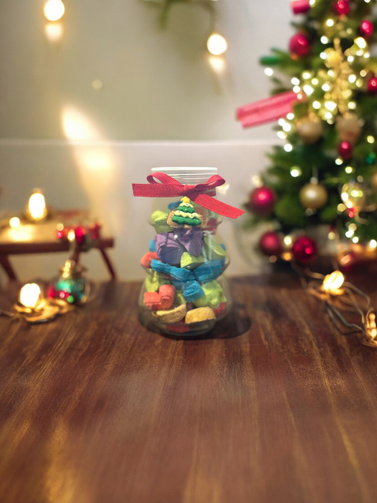 Miniature Christmas Themed Bath Bombs in a Tree Shaped Container